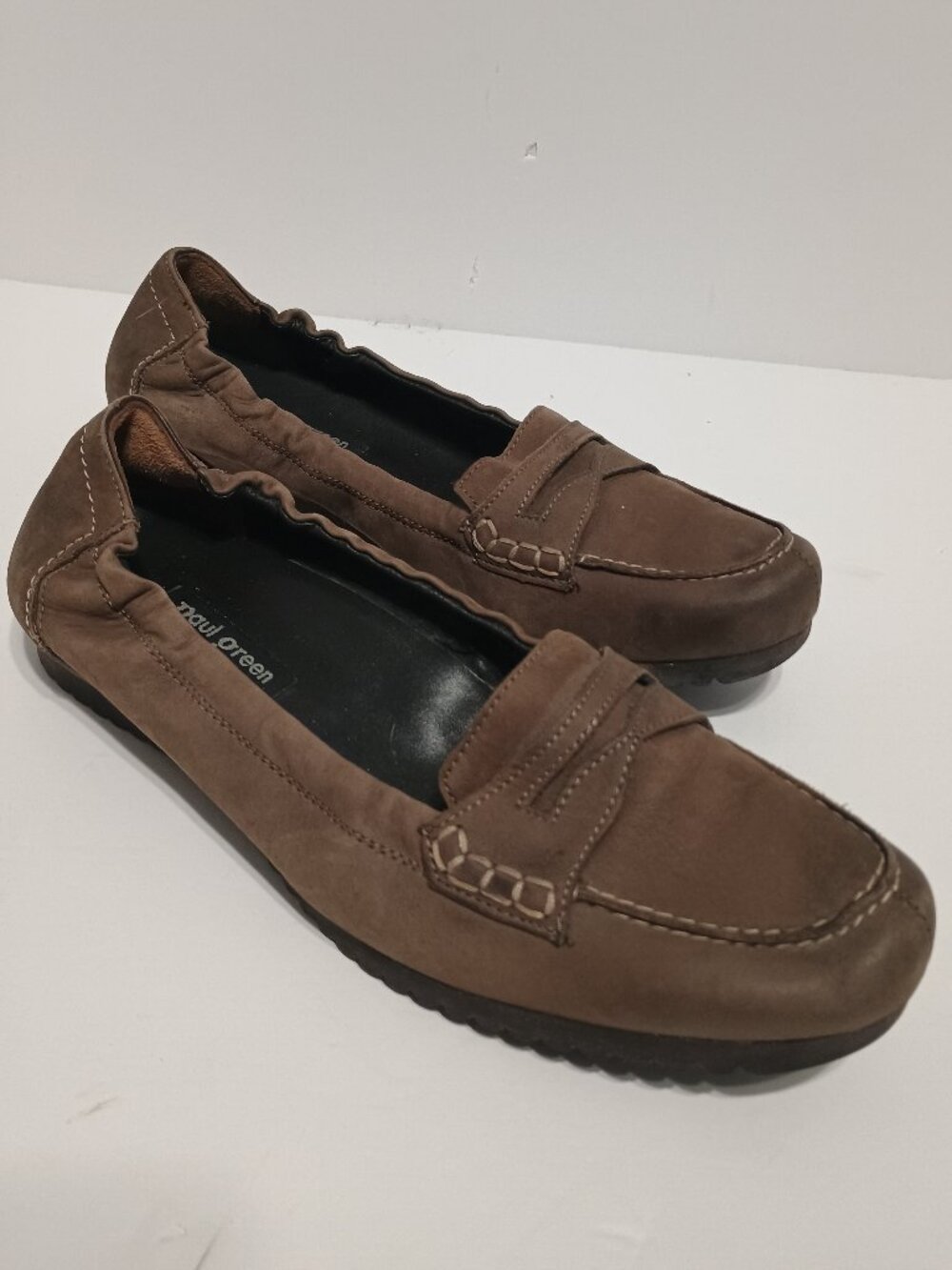 Paul Green München Brown Suede Penny Loafers Ruched Slip On Flats